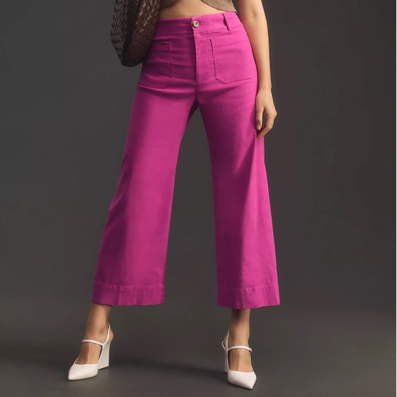 Maeve Pants - The Colette Cropped Wide-Leg Pants by Maeve (Petite)  - Fuchsia
